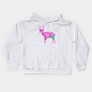 Hot Pink Deer Watercolor Painting Kids Hoodie